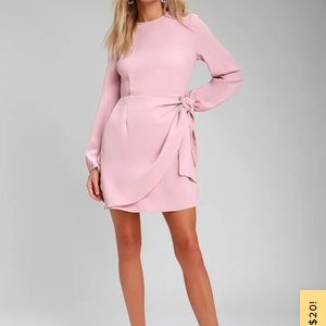 NWT Lulus Pink Long Sleeve Tie-Front Skater Dress